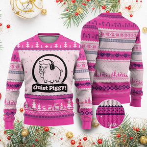 Funny Quiet Quiet Piggy Meme Ugly Christmas Sweater Anti Fascist Political Parody Gift TS12 Hot Pink Print Your Wear