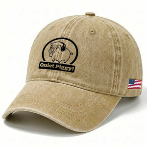 Funny Quiet Quiet Piggy Meme Washed Cotton Baseball Cap Anti Fascist Political Parody Gift TS12 Print Your Wear