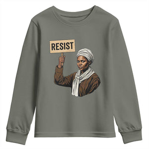 Funny Harriet Tubman Says Resist Youth Sweatshirt Black Pride Inspiration Gift TS12 Military Green Print Your Wear