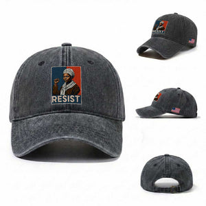 Funny Harriet Tubman Says Resist Washed Cotton Baseball Cap Strong Black Woman Leader TS12 Washed Cap Universal Fit Dark Gray Print Your Wear