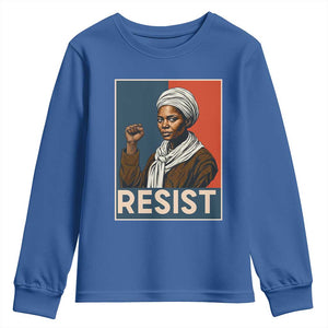 Funny Harriet Tubman Says Resist Youth Sweatshirt Strong Black Woman Leader TS12 Royal Blue Print Your Wear