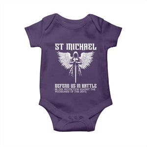 Saint Michael Defend Us In Battle Baby Onesie Christian Faith Gift TS12 Purple Print Your Wear
