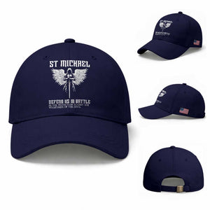 Saint Michael Defend Us In Battle Baseball Cap Christian Faith Gift TS12 Baseball Cap Universal Fit Dark Blue Print Your Wear