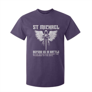 Saint Michael Defend Us In Battle T Shirt For Kid Christian Faith Gift TS12 Purple Print Your Wear