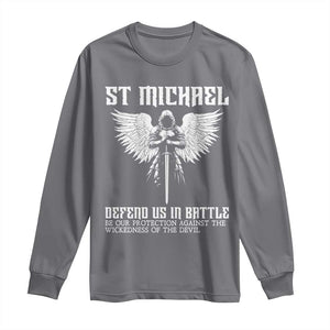 Saint Michael Defend Us In Battle Long Sleeve Shirt Christian Faith Gift TS12 Charcoal Print Your Wear