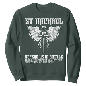 Saint Michael Defend Us In Battle Sweatshirt Christian Faith Gift TS12 Dark Forest Green Print Your Wear
