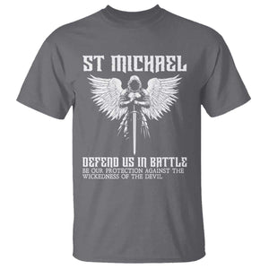 Saint Michael Defend Us In Battle T Shirt Christian Faith Gift TS12 Charcoal Print Your Wear