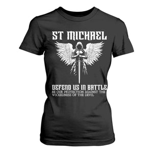 Saint Michael Defend Us In Battle T Shirt For Women Christian Faith Gift TS12 Black Print Your Wear