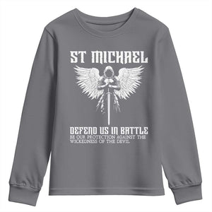 Saint Michael Defend Us In Battle Youth Sweatshirt Christian Faith Gift TS12 Charcoal Print Your Wear