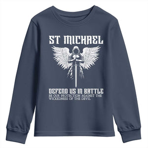 Saint Michael Defend Us In Battle Youth Sweatshirt Christian Faith Gift TS12 Navy Print Your Wear