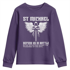 Saint Michael Defend Us In Battle Youth Sweatshirt Christian Faith Gift TS12 Purple Print Your Wear