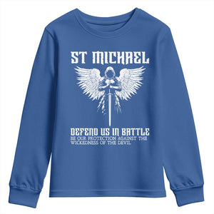 Saint Michael Defend Us In Battle Youth Sweatshirt Christian Faith Gift TS12 Royal Blue Print Your Wear