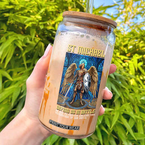 Saint Michael Prayer Defend Us In Battle Glass Can Religious Gift TS12 Black Print Your Wear