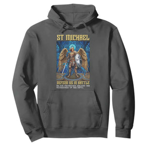 Saint Michael Prayer Defend Us In Battle Hoodie Religious Gift TS12 Dark Heather Print Your Wear