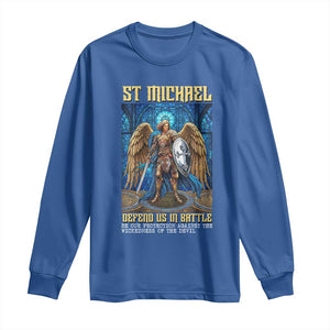 Saint Michael Prayer Defend Us In Battle Long Sleeve Shirt Religious Gift TS12 Royal Blue Print Your Wear