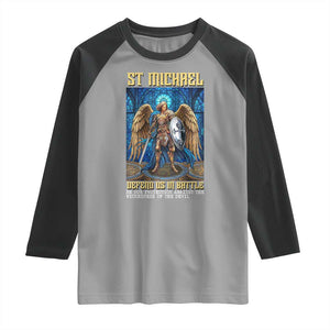 Saint Michael Prayer Defend Us In Battle Raglan Shirt Religious Gift TS12 Sport Gray Black Print Your Wear