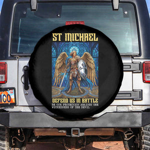 Saint Michael Prayer Defend Us In Battle Spare Tire Cover Religious Gift TS12 No hole Black Print Your Wear