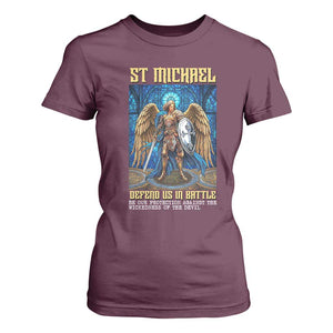 Saint Michael Prayer Defend Us In Battle T Shirt For Women Religious Gift TS12 Maroon Print Your Wear