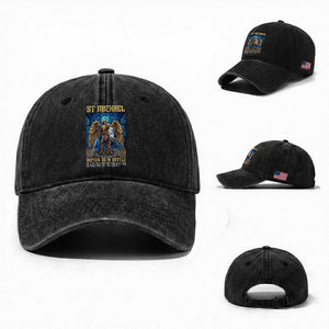 Saint Michael Prayer Defend Us In Battle Washed Cotton Baseball Cap Religious Gift TS12 Washed Cap Universal Fit Black Print Your Wear