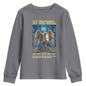 Saint Michael Prayer Defend Us In Battle Youth Sweatshirt Religious Gift TS12 Charcoal Print Your Wear