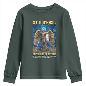 Saint Michael Prayer Defend Us In Battle Youth Sweatshirt Religious Gift TS12 Dark Forest Green Print Your Wear