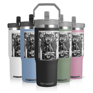 Saint Michael The Archangel Defeating Satan Flip Straw Tumbler Christian Faith Gift TS12 Print Your Wear
