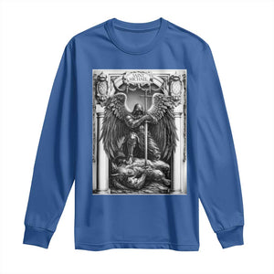 Saint Michael The Archangel Defeating Satan Long Sleeve Shirt Christian Faith Gift TS12 Royal Blue Print Your Wear