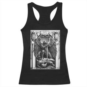 Saint Michael The Archangel Defeating Satan Racerback Tank Top Christian Faith Gift TS12 Black Print Your Wear