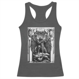 Saint Michael The Archangel Defeating Satan Racerback Tank Top Christian Faith Gift TS12 Dark Heather Print Your Wear