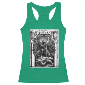 Saint Michael The Archangel Defeating Satan Racerback Tank Top Christian Faith Gift TS12 Irish Green Print Your Wear