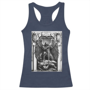 Saint Michael The Archangel Defeating Satan Racerback Tank Top Christian Faith Gift TS12 Navy Print Your Wear