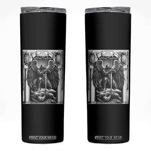 Saint Michael The Archangel Defeating Satan Skinny Tumbler Christian Faith Gift TS12 Black Print Your Wear