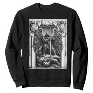 Saint Michael The Archangel Defeating Satan Sweatshirt Christian Faith Gift TS12 Black Print Your Wear
