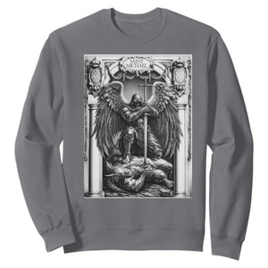 Saint Michael The Archangel Defeating Satan Sweatshirt Christian Faith Gift TS12 Charcoal Print Your Wear