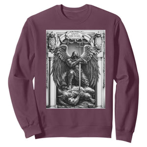 Saint Michael The Archangel Defeating Satan Sweatshirt Christian Faith Gift TS12 Maroon Print Your Wear