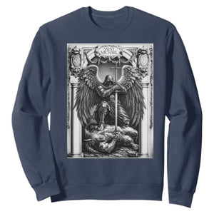 Saint Michael The Archangel Defeating Satan Sweatshirt Christian Faith Gift TS12 Navy Print Your Wear