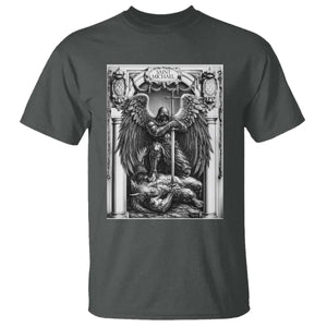 Saint Michael The Archangel Defeating Satan T Shirt Christian Faith Gift TS12 Dark Heather Print Your Wear