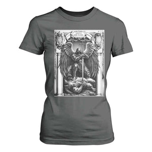 Saint Michael The Archangel Defeating Satan T Shirt For Women Christian Faith Gift TS12 Dark Heather Print Your Wear