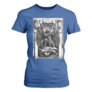 Saint Michael The Archangel Defeating Satan T Shirt For Women Christian Faith Gift TS12 Royal Blue Print Your Wear