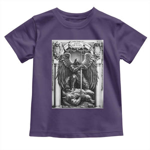 Saint Michael The Archangel Defeating Satan Toddler T Shirt Christian Faith Gift TS12 Purple Print Your Wear