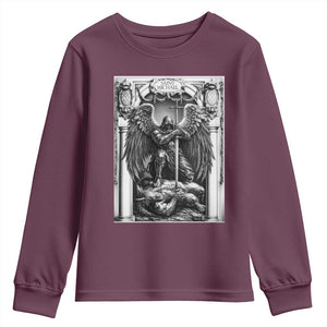 Saint Michael The Archangel Defeating Satan Youth Sweatshirt Christian Faith Gift TS12 Maroon Print Your Wear