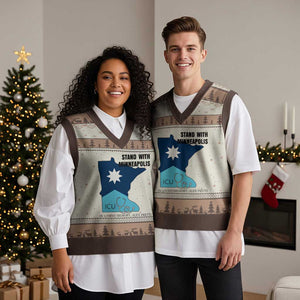 Stand With Minneapolis V-Neck Knit Sweater Vest In Loving Memory Of Alex TS12 Mocha Mousse Print Your Wear