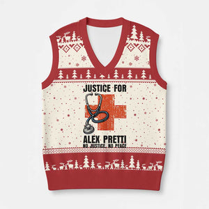 Justice For Alex Pretti V-Neck Knit Sweater Vest Minneapolis Support Gift TS12 Beige Red Print Your Wear