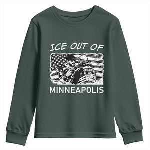 Ice Out Of Minneapolis Youth Sweatshirt Minnesota Protest Support Gift TS12 Dark Forest Green Print Your Wear