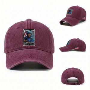 Justice For Alex Pretti Washed Cotton Baseball Cap Minneapolis USA Support Gift TS12 Washed Cap Universal Fit Burgundy Print Your Wear