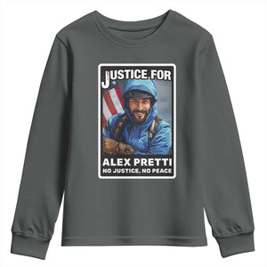 Justice For Alex Pretti Youth Sweatshirt Minneapolis USA Support Gift TS12 Dark Heather Print Your Wear