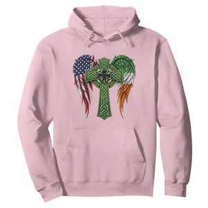 USA Flag Celtic Cross Irish American Hoodie St Patricks Day Gift TS12 Light Pink Print Your Wear