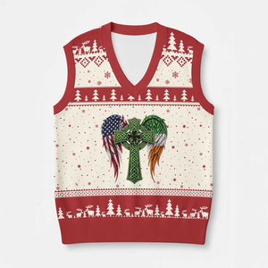 USA Flag Celtic Cross Irish American V-Neck Knit Sweater Vest St Patricks Day Gift TS12 Beige Red Print Your Wear