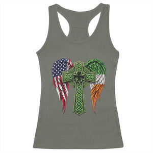 USA Flag Celtic Cross Irish American Racerback Tank Top St Patricks Day Gift TS12 Military Green Print Your Wear