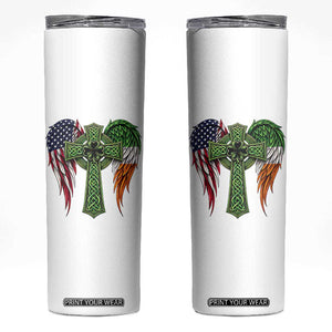 USA Flag Celtic Cross Irish American Skinny Tumbler St Patricks Day Gift TS12 White Print Your Wear